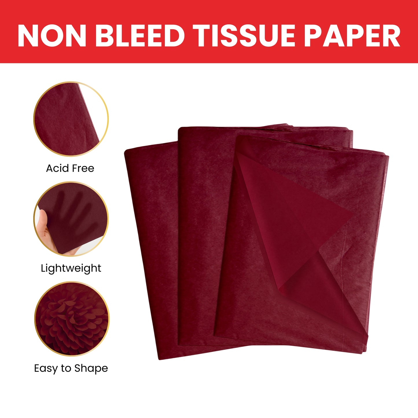 Pack of 180 Wine Colour Acid Free 50 x 70cm Tissue Paper Sheets