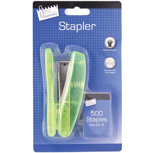 Just Stationery Metallic Stapler with 500 26/6 Staples
