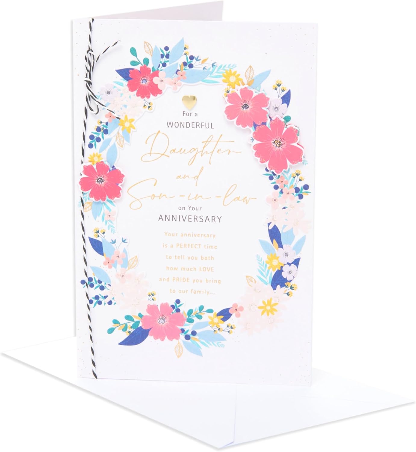 Heartfelt Floral Border Design Daughter & Son-in-Law Wedding Anniversary Card