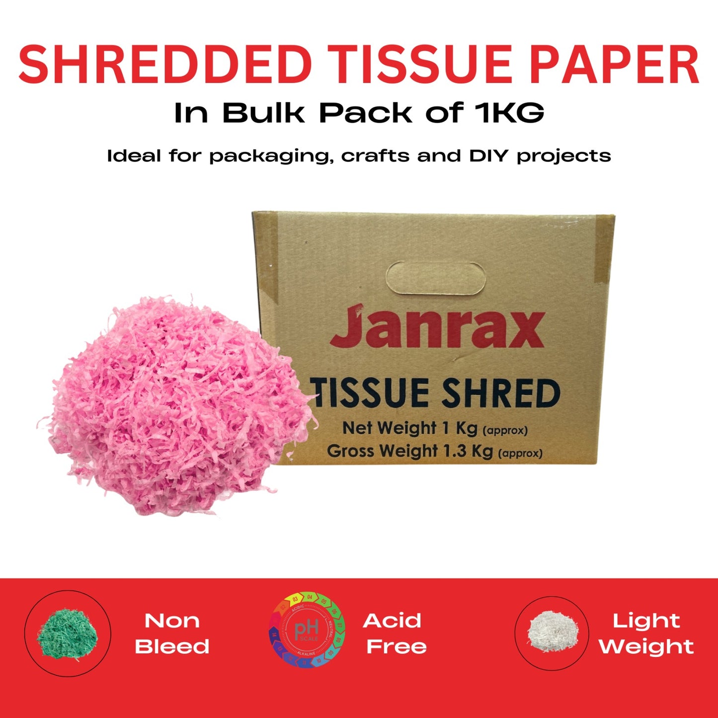 5 Boxes of Red Tissue Shred 1kg - Total 5kg
