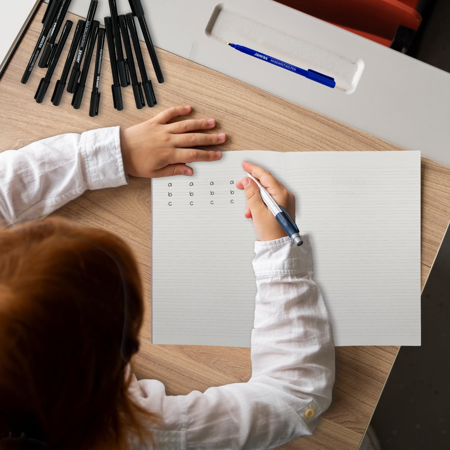 Pack of 36 165x200mm Handwriting Books with 36 Black Handwriting Pens – Classroom Writing Practice Exercise Books