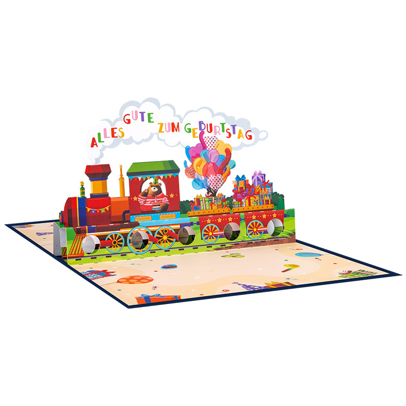 Birthday Train Adventure German Pop Up Greeting Card with Gift Pockets