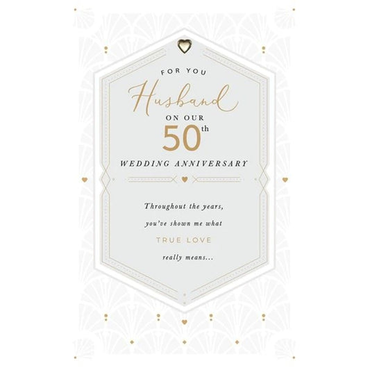 Gold Heart Design Husband 50th Anniversary Card