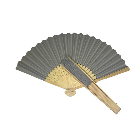 Pack of 50 Grey Paper Foldable Hand Held Bamboo Wooden Fans by Parev