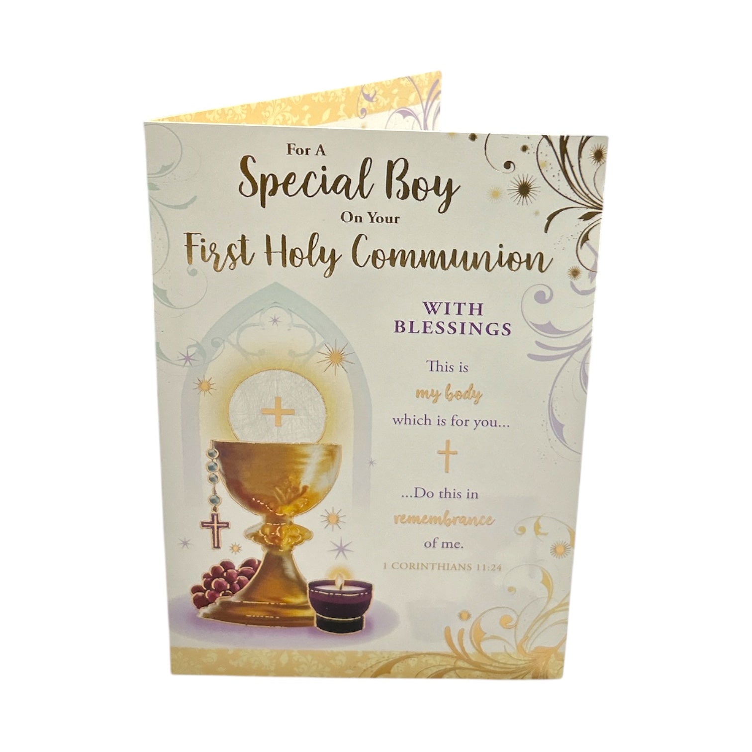 For Boy First Holy Communion Chalice & Candle Design Religious Card ...