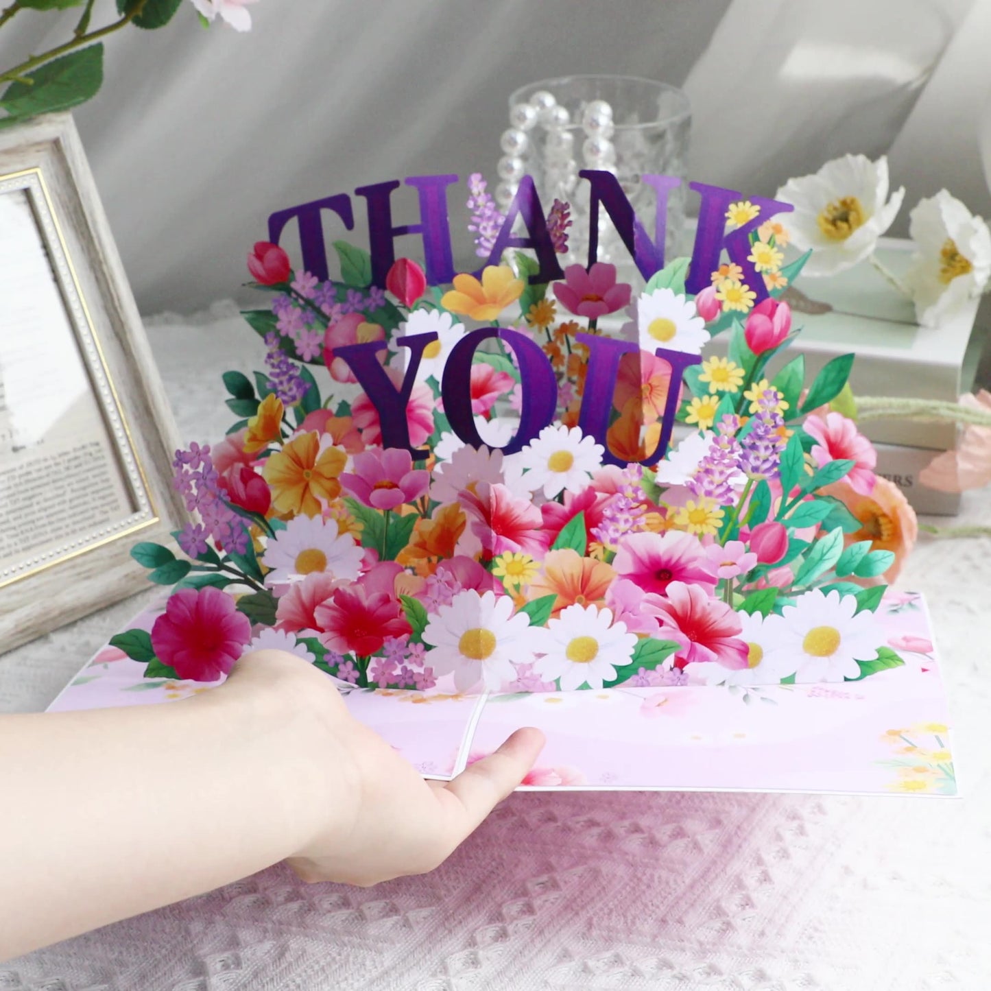 Pink & Purple Grateful Blooms 3D Pop Up Thank You Card