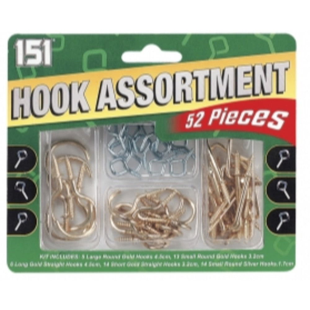 Hook Assortment - 52 Pieces, Screw in Hooks