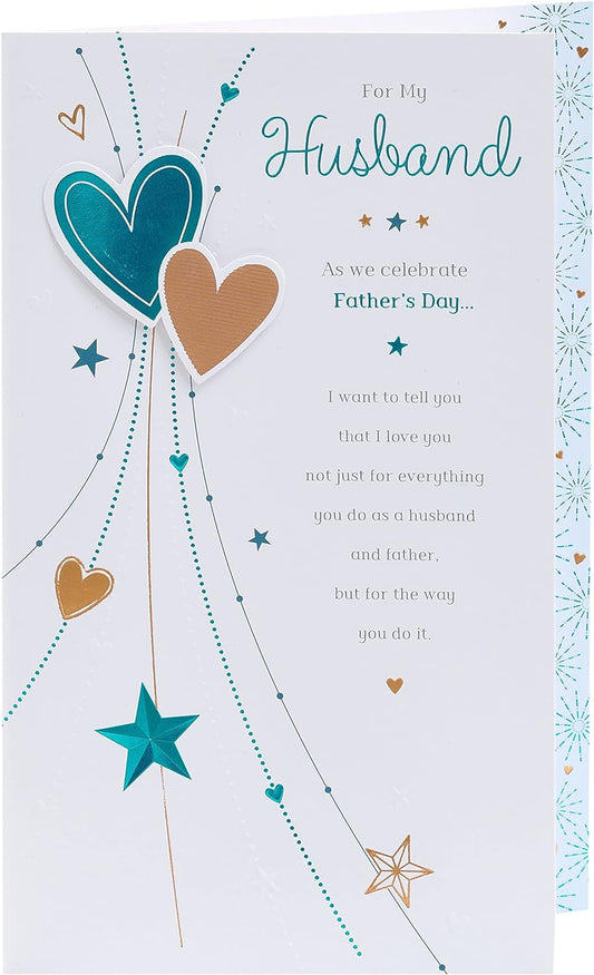 Blue Heart Design Husband Father's Day Card