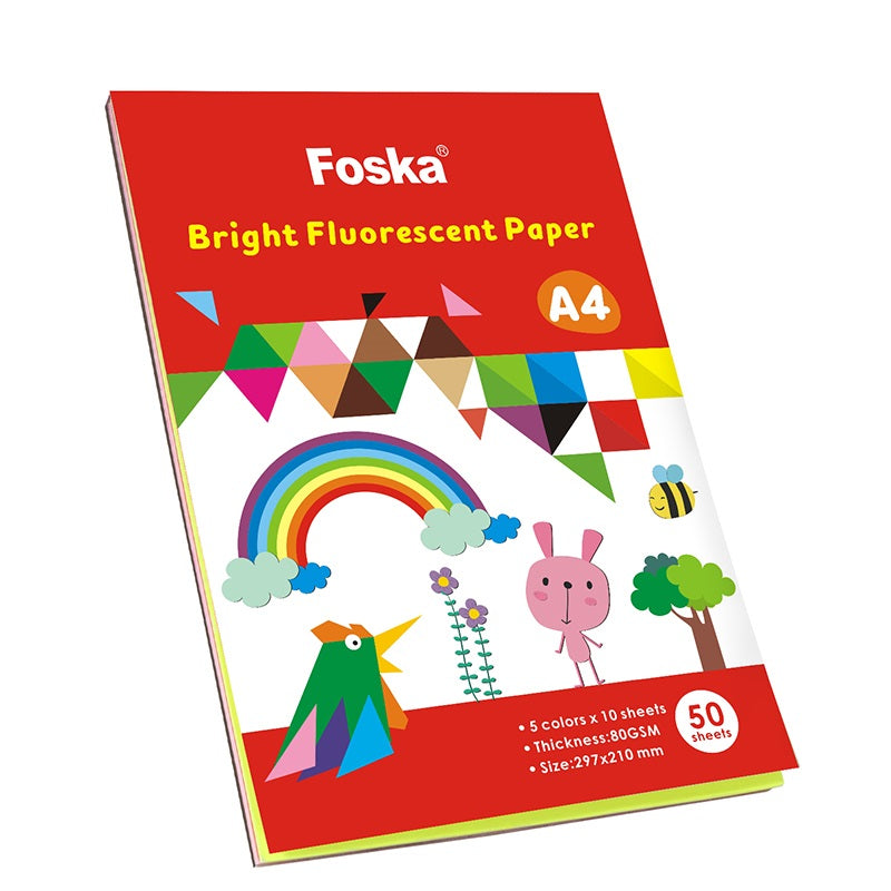 4x A4 Pack of 50 Sheets Bright Fluorescent Paper