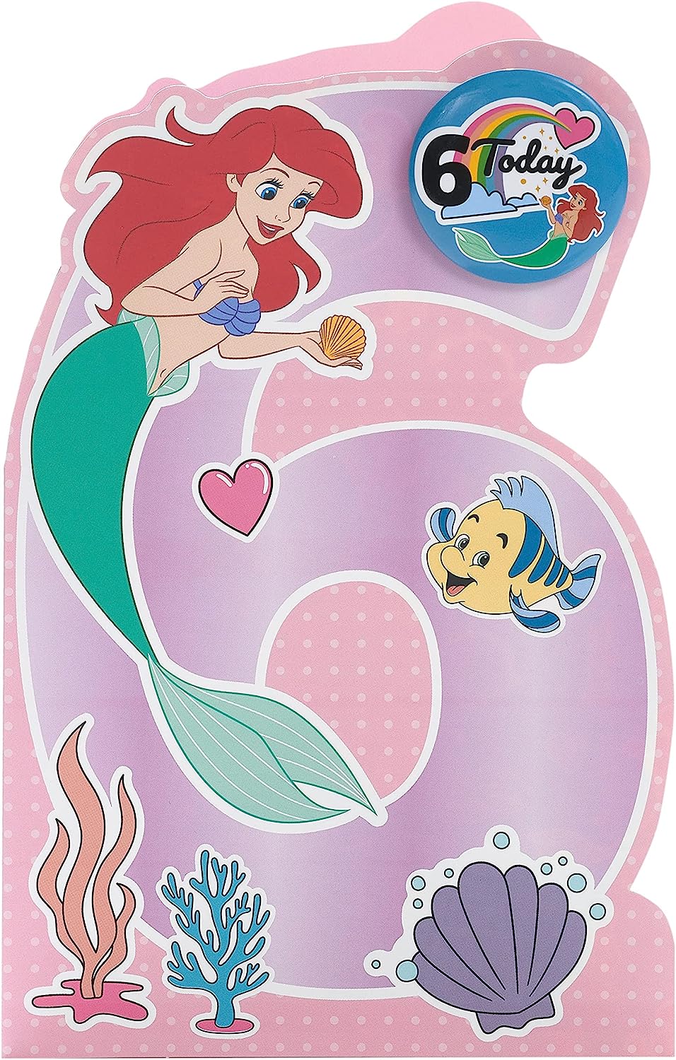 Disney Ariel Design 6th Birthday Card with Badge