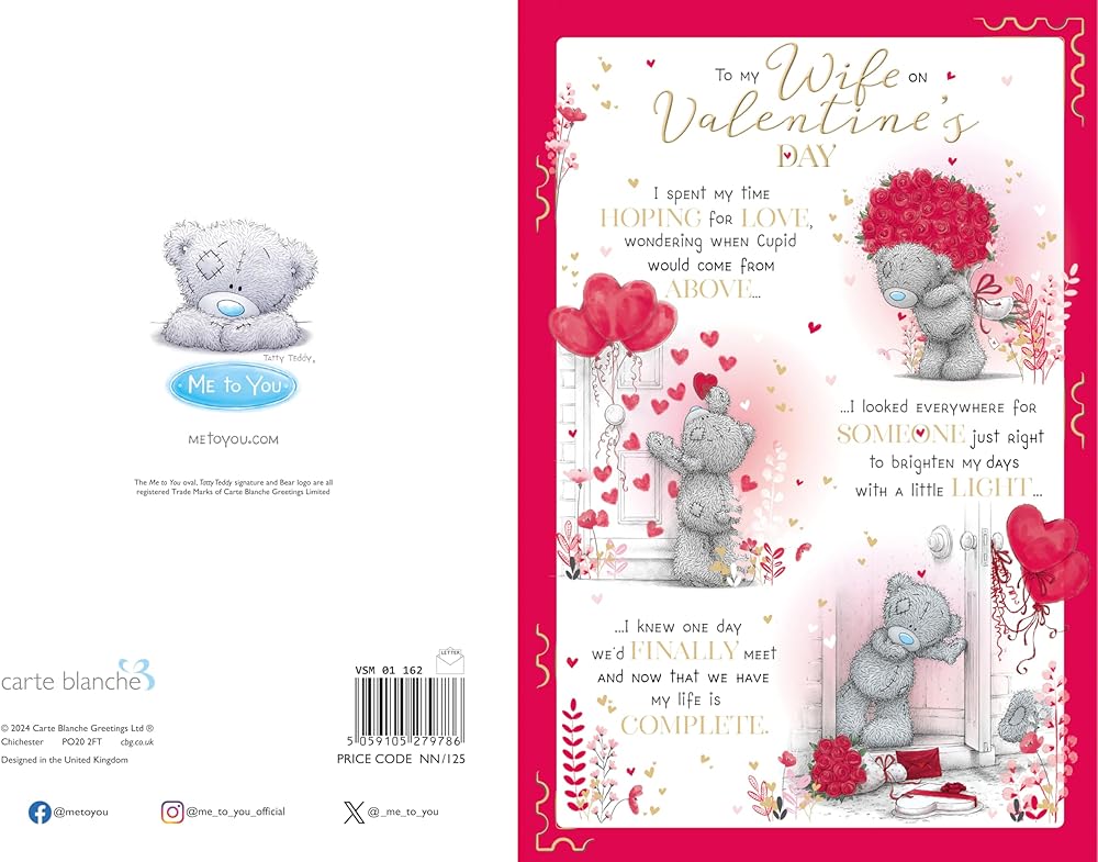 Bear With Flowers And Balloons To My Wife Luxury Valentine's Day Card