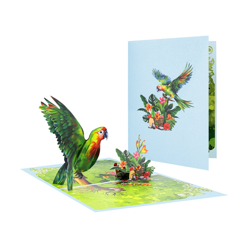 Exotic Wishes Parrot in Bloom 3D Pop Up Greeting Card - Birthday Mother Anniversary Valentine's Day
