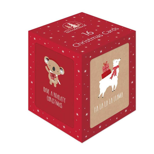 Box of 16 Cute Kraft Character Design Mini Christmas Cards