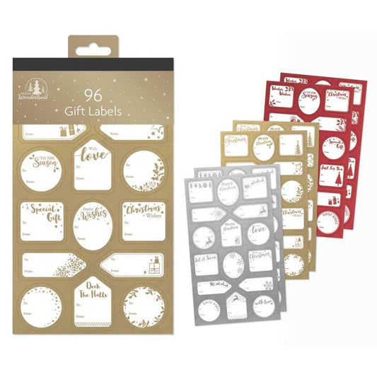 96 Traditional Foil Christmas Gift Labels