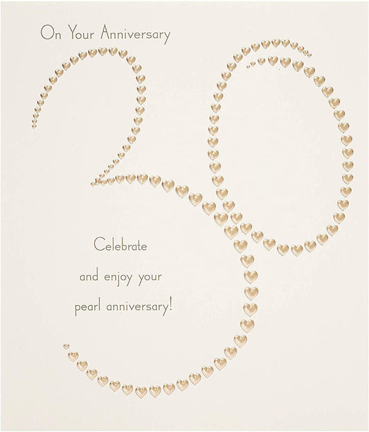 30th Anniversary Card 30 Years Of Togetherness With Embossed Pearl Hearts