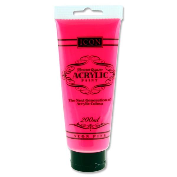 Neon Pink Acrylic Paint 200ml by Icon Art