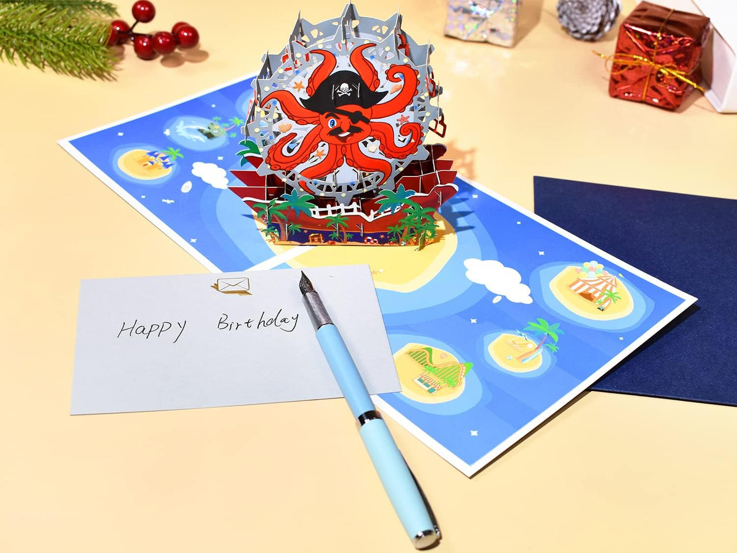 Pirate Octopus Ferris Wheel 3D Pop Up Greeting Card