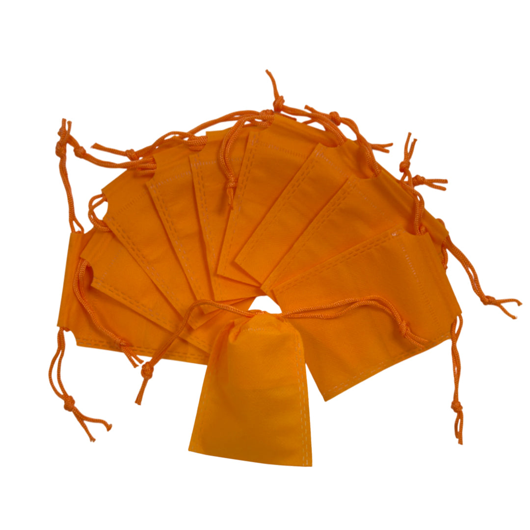 Pack of 100 Orange Coloured 12x9cm Non-Woven Drawstring Bags