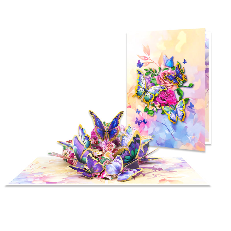 Flutter Bloom 3D Butterfly & Rose Pop Up Greeting Card - Birthday Mother Anniversary Valentine's Day