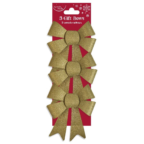 Pack of 3 Gold Christmas Present Gift Bows
