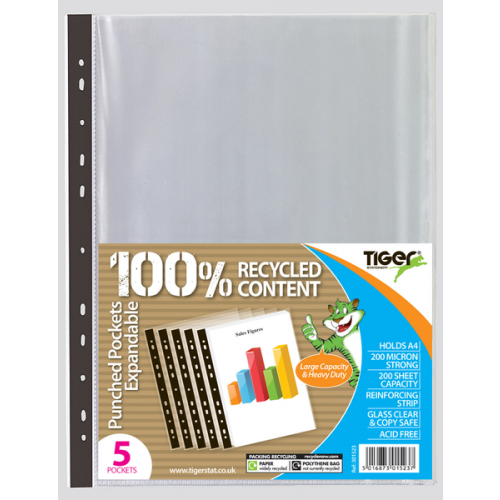 Pack of 5 A4 Expanding Punched Pockets