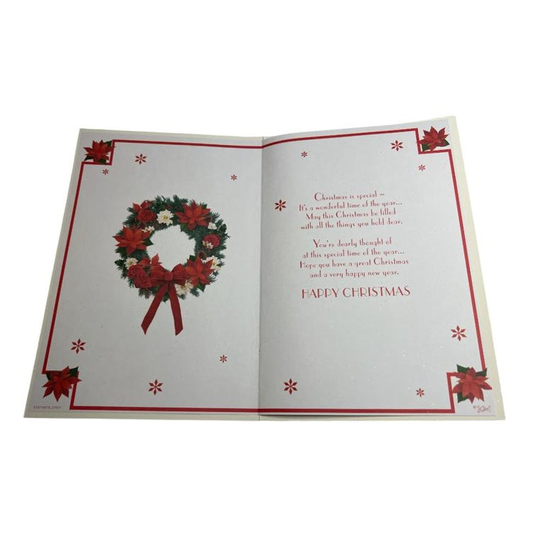 To a Special Family Poinsettia Wreath Design Christmas Card