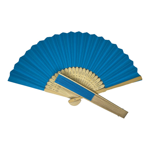 Pack of 50 Blue Paper Foldable Hand Held Bamboo Wooden Fans by Parev