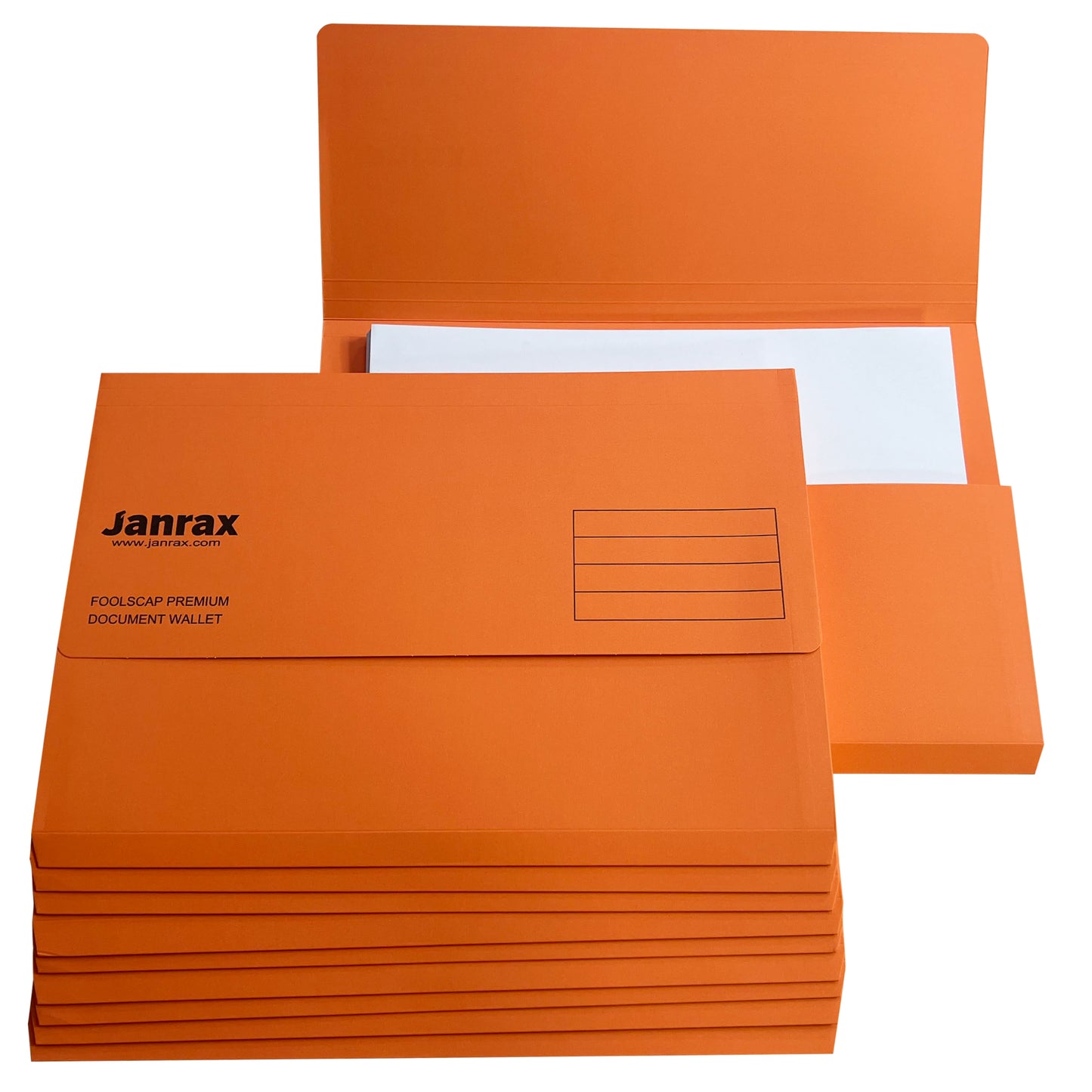 Pack of 100 Orange Card Premium Foolscap Document Wallets