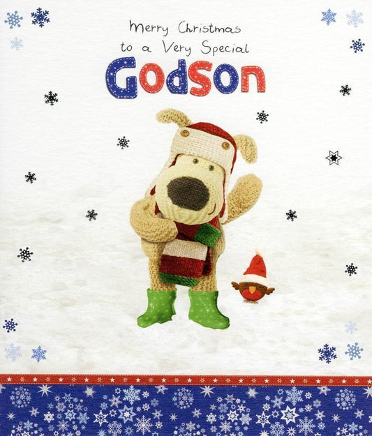 Boofle Special Godson Christmas Greeting Card Embellished Special Xmas Cards