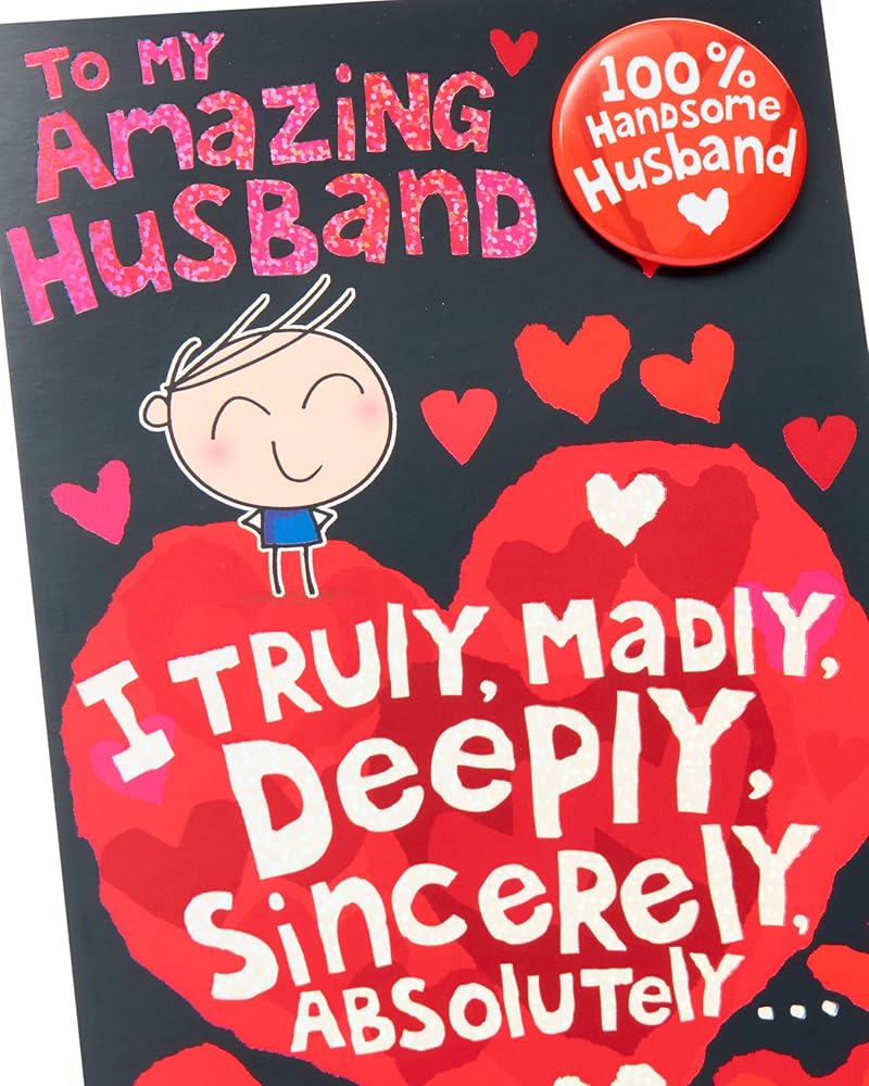 Funny 100% Handsome Husband Valentine's Day Card with Badge