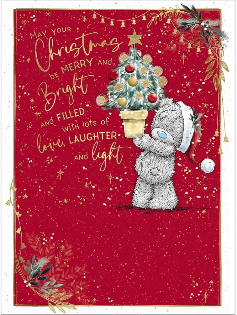 Bear Holding Up Christmas Tree Open Christmas Card