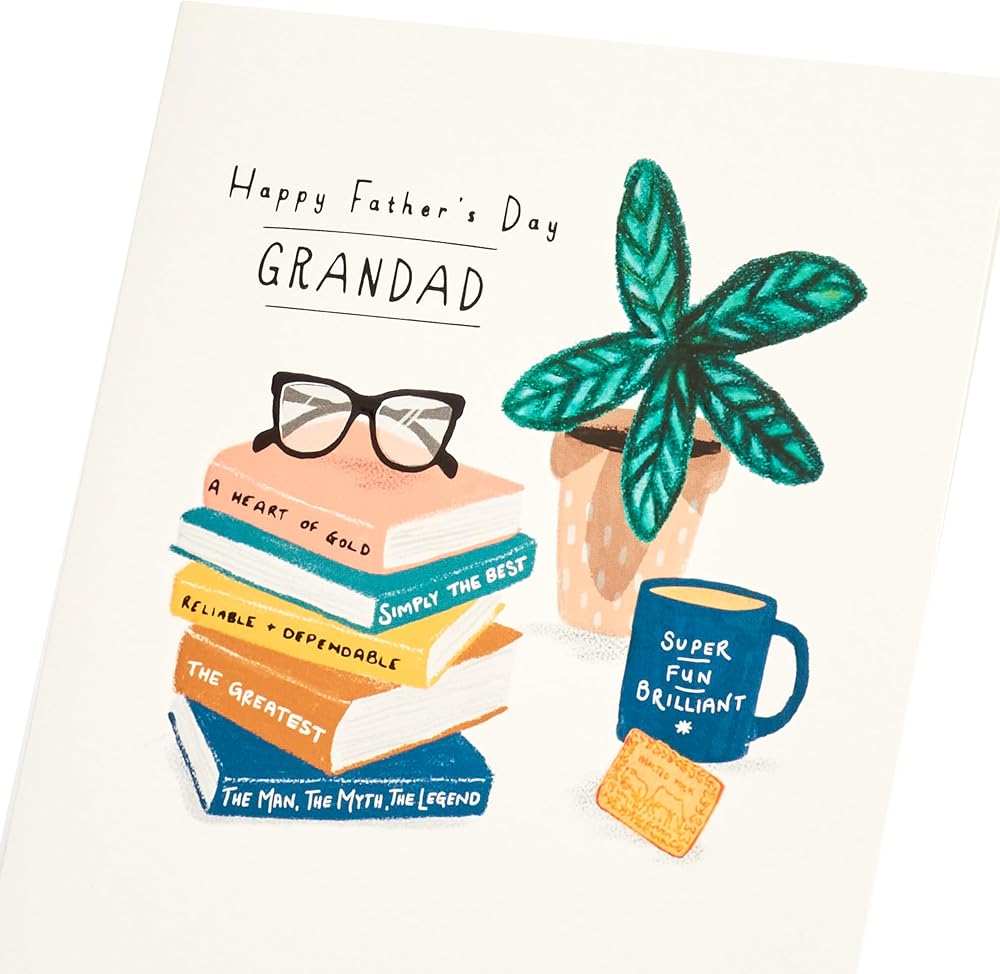 Stacks of Books & Mug of Coffee Design Grandad Father's Day Card