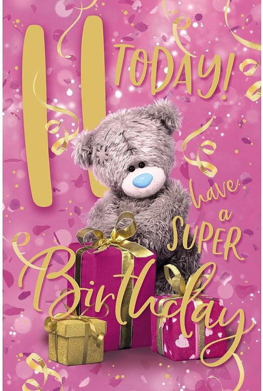 Bear Opening Present 11th Birthday Card