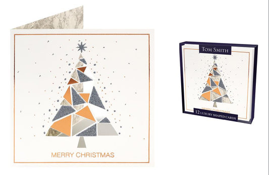 Pack of 12 Luxury Geometric Shape Christmas Tree Design Cards