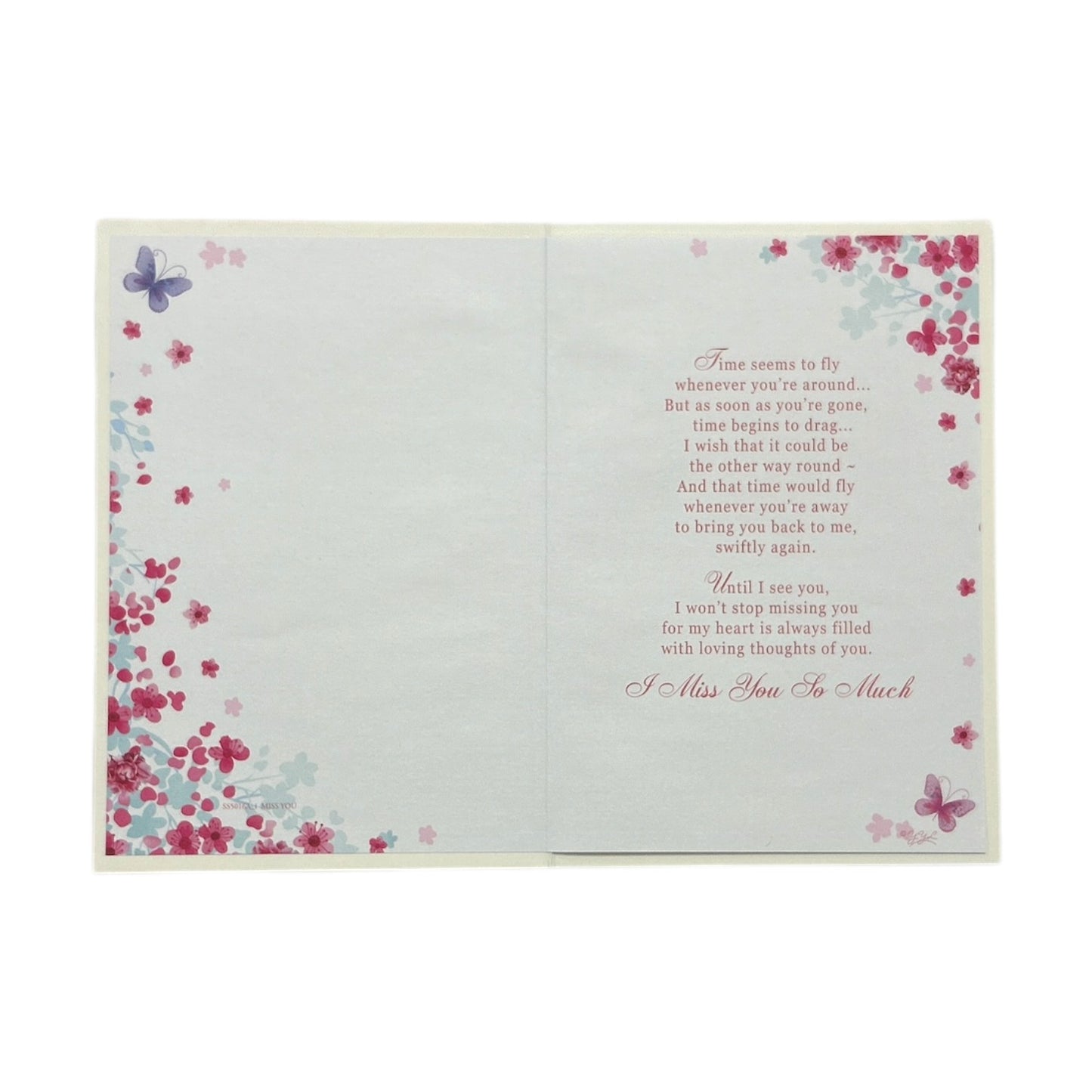 I Miss You Pink Floral Design Open Greeting Card