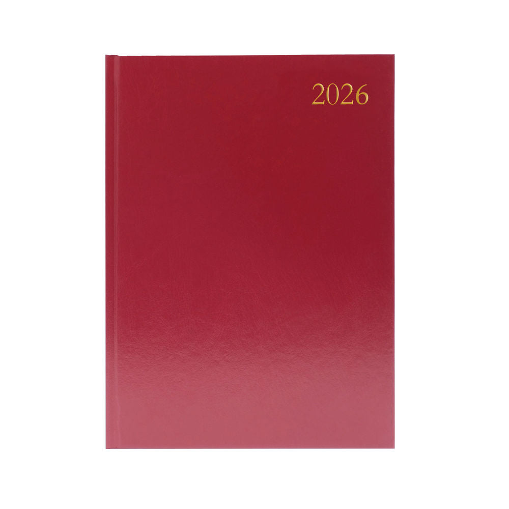 Janrax 2026 A4 Day Per Page Burgundy Desk Diary