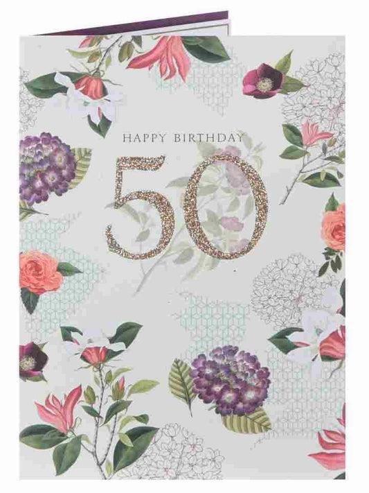 Age 50 Royal Horticultural Floral Special Birthday Card 