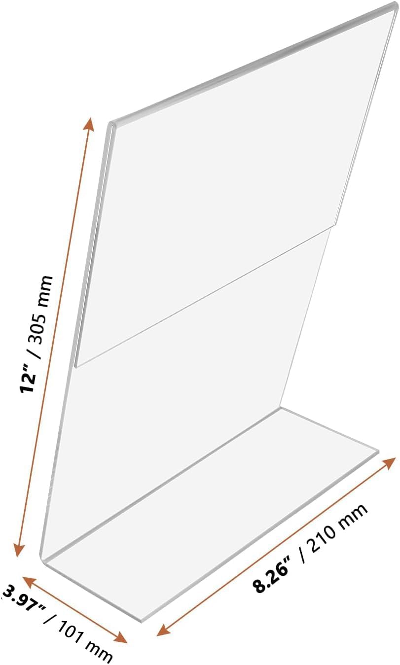 Pack of 6 A4 Vertical Design L-Shape Transparent Acrylic Label Sign Holder