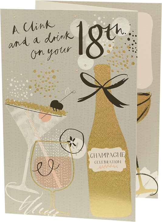Gold Foil Drinks Design 18th Birthday Card