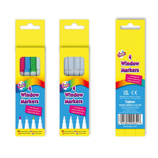 Pack of 4 Assorted Coloured Window Markers