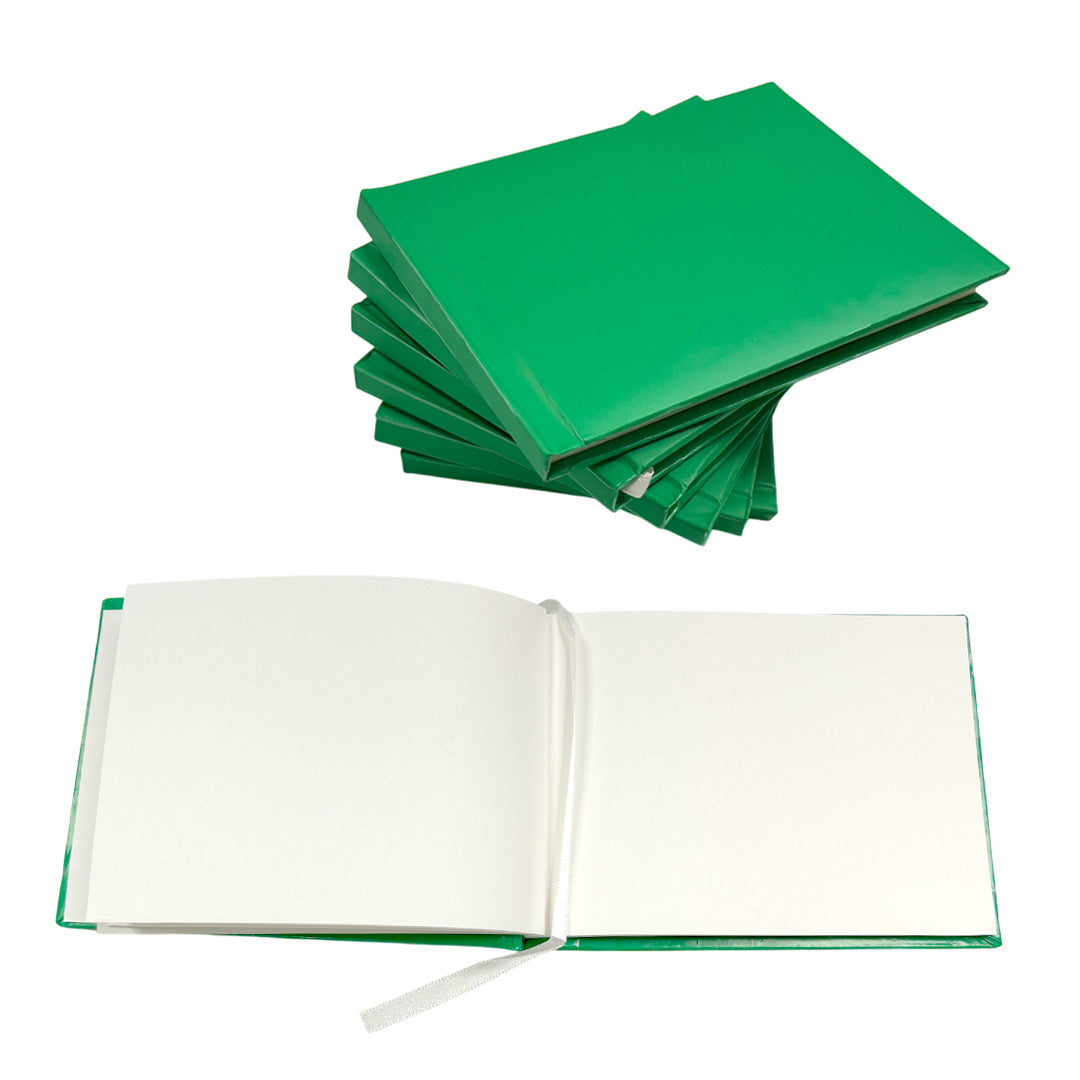 Pack of 12 Plain Cover 100 Pages Green Autograph Books – School Leavers Signature, End of Term Memory Book