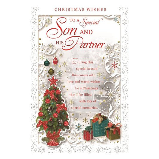 To a Special Son and His Partner Xmas Tree Design Christmas Card