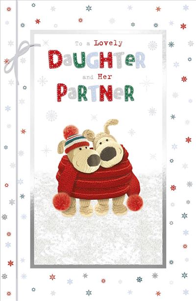 Lovely Daughter And Her Partner Cute Boofles In Snow Design Christmas Card