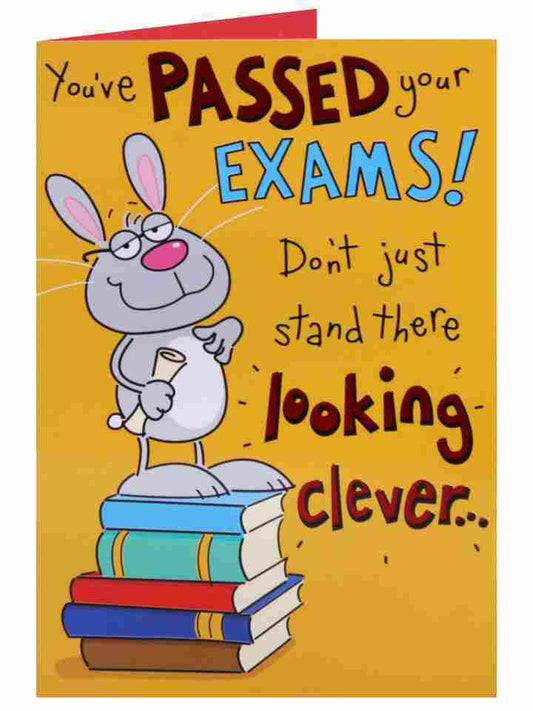 You've Passed Your Exams looking clever... Humour Card Rabbit on books 