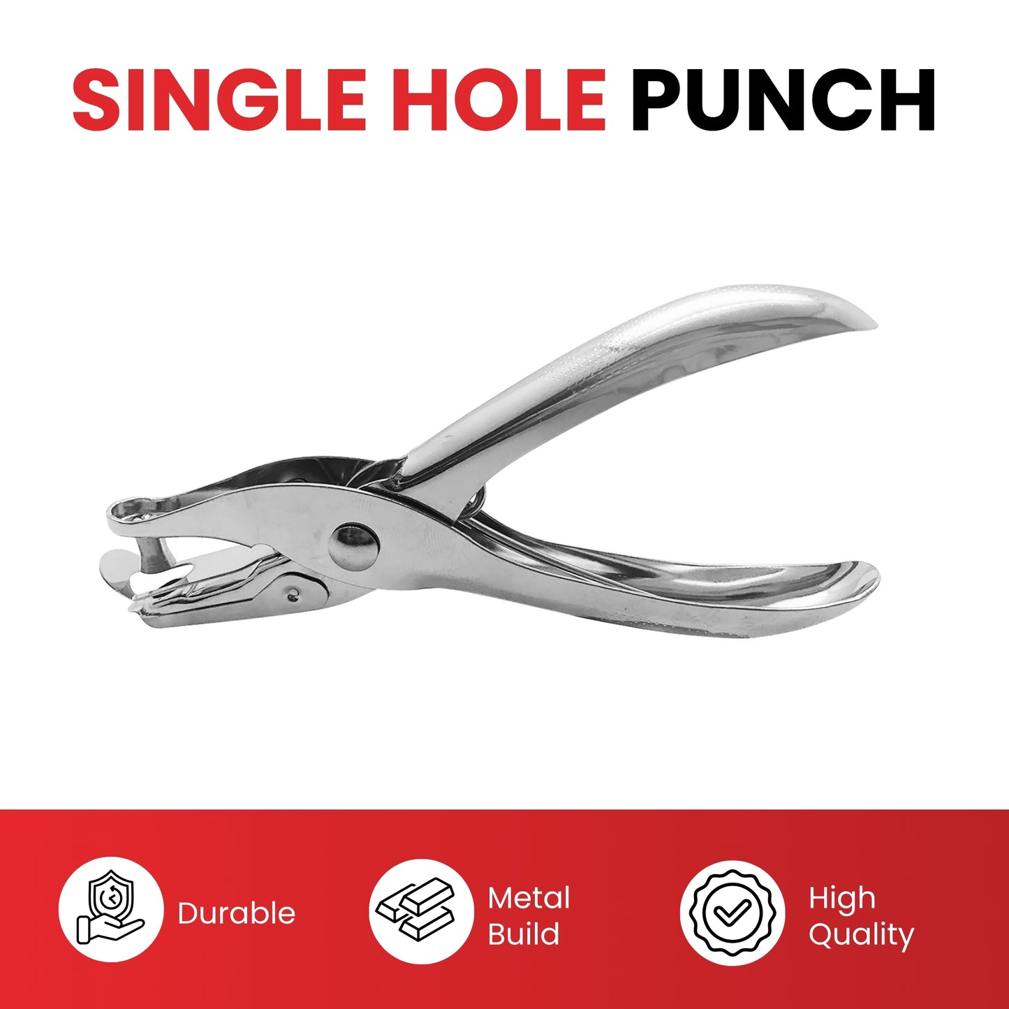 Pack of 6 Single One Hole Punch - Metal Hand Held Paper Puncher