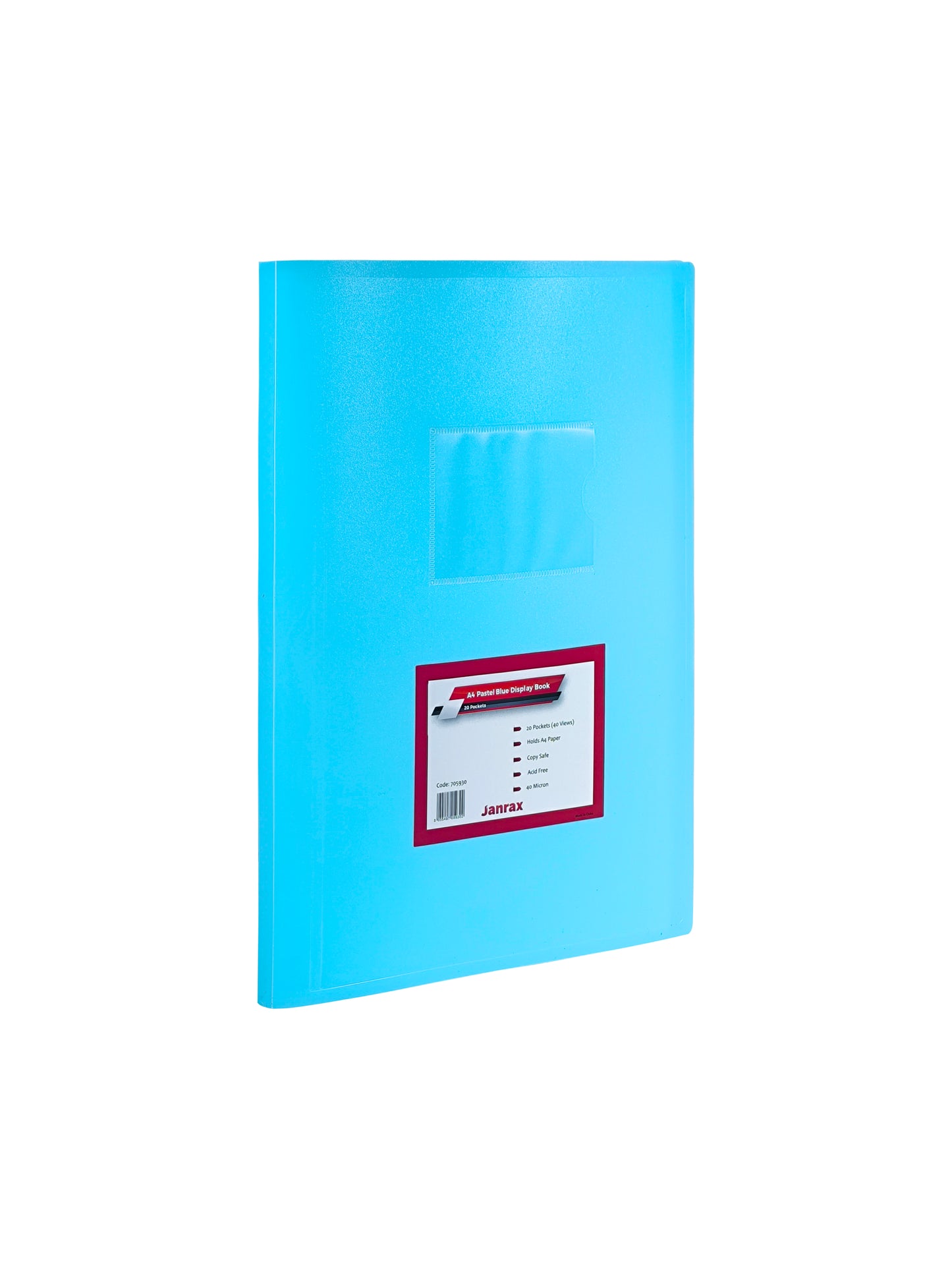 Pack of 12 A4 Pastel Blue Coloured Flexicover 20 Pocket Display Books with Card Pocket