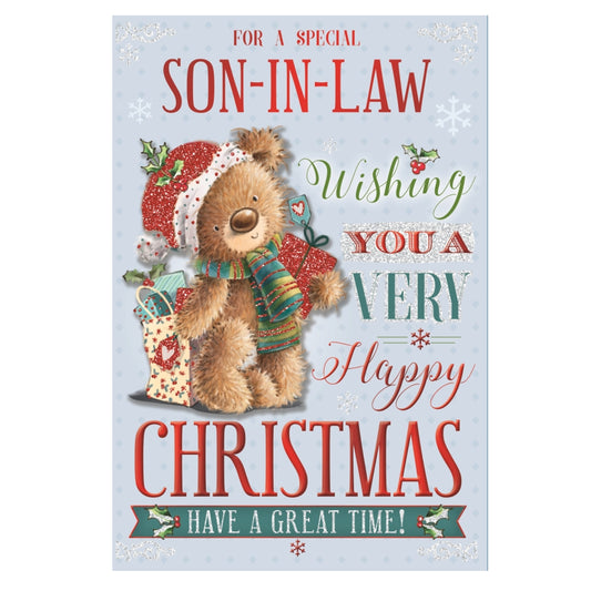 For a Special Son In Law Teddy With Shipping Gift Bag Design Christmas Card