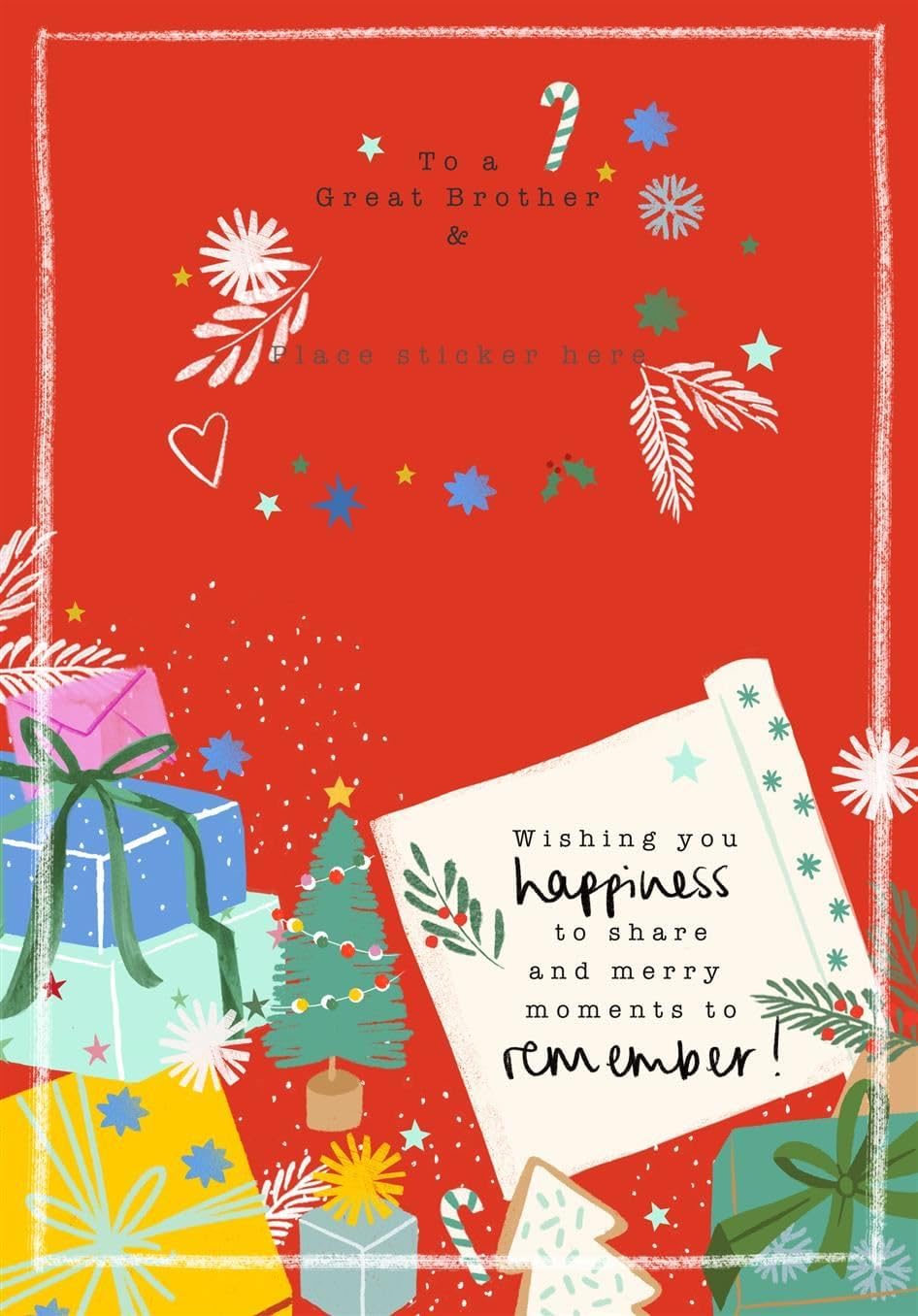 Red with Festive Customise Stickers To a Great Brother & Partner Christmas Card