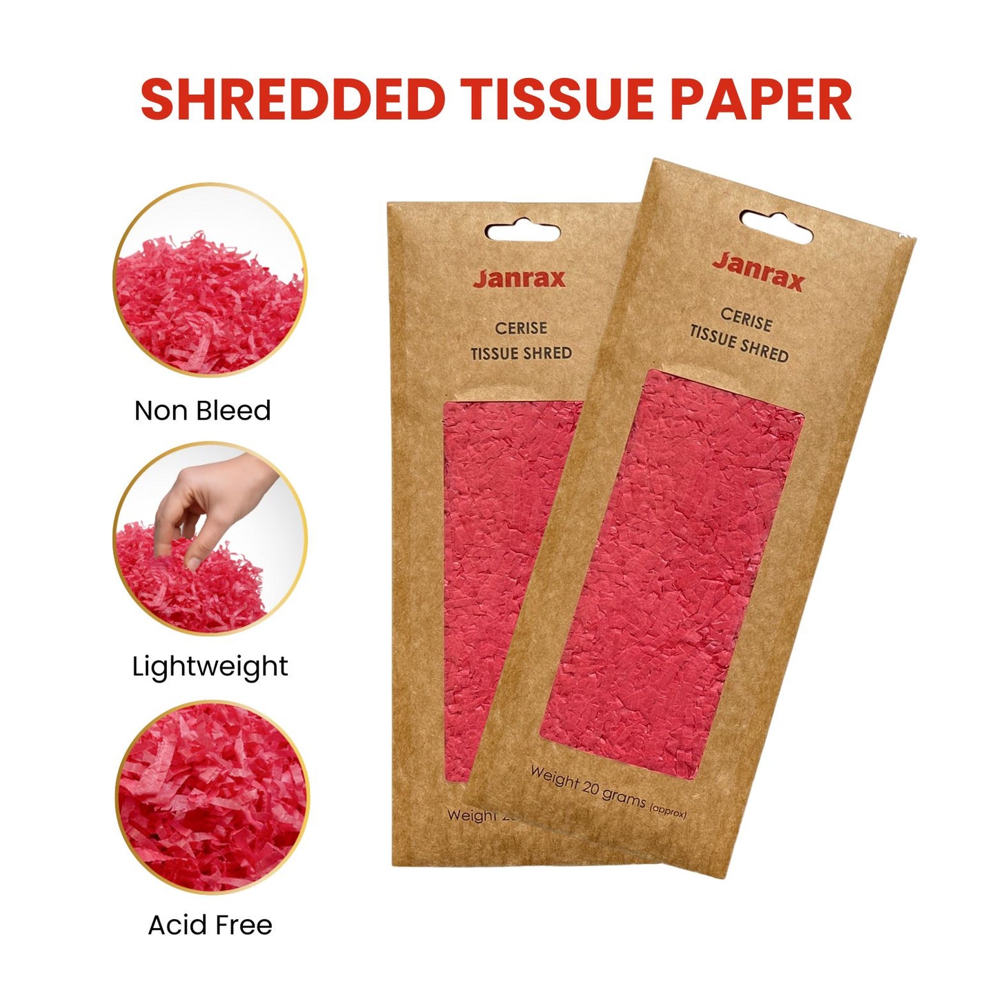 48 Packs of Cerise Tissue Shred 20g - Total 960g