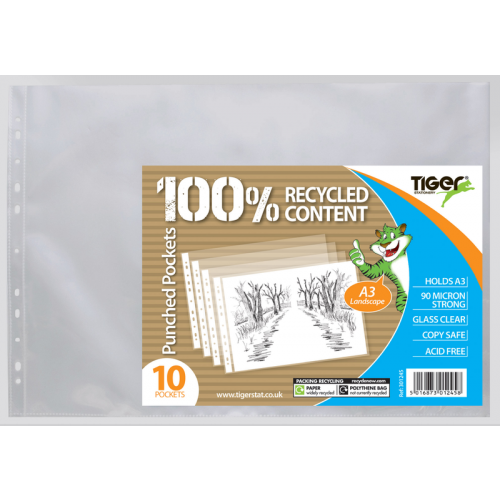 Pack of 10 Tiger A3 Landscape Punched Pockets